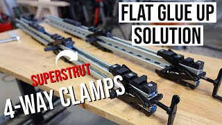 4way Clamps For Woodworking  Get Flat Panel Glue Ups Using Superstrut [upl. by Arjan]