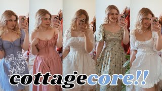 My Cottagecore Dress Collection Pastel Dress Tryon Haul [upl. by Lahcear]