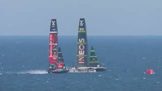 EMIRATES TEAM NEW ZEALAND vs INEOS BRITANNIA  Practice Racing in 20 Knots  Rooftop Recon [upl. by Irek]