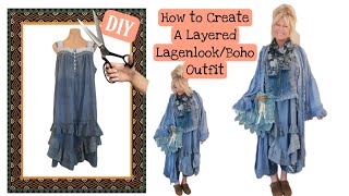 Sewing Tutorial  How To Make An Upcycled Layered Lagenlook Boho Outfit  Thrift Flip [upl. by Anaet]