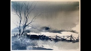 Use SALT to Paint a Watercolour Loose Frosty Evening Fields Landscape Watercolor Tutorial [upl. by Eelrahs]