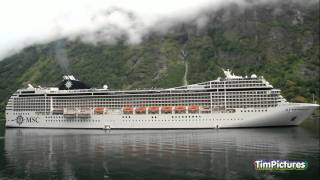 Cruise Ship MSC Orchestra Horn Battle in the Geiranger Fjord HD [upl. by Lacefield]