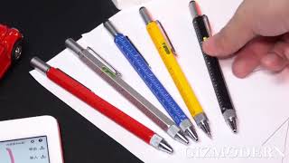 6in1 Multitool Pen with 2 Screwdriver Bits Ballpoint Pen Stylus Pen Bubble Level and Ruler [upl. by Esenwahs582]