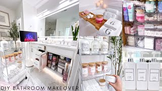 DIY BATHROOM MAKEOVER  Decorating Ideas Organizing amp Restocking  DIY Marble Flooring [upl. by Alana219]