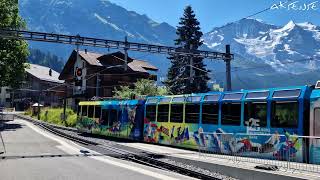 8K  WENGEN Lauterbrunnen  An Alpine Village of Switzerland  Walk and Train Views  8K UHD Video [upl. by Felton]