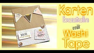 DIY ANLEITUNG Karten basteln mit Papier Washi Tape Geburtstag  9999 Dinge [upl. by Jaime142]