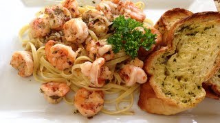 Camarones Scampi con pasta linguine Receta [upl. by Nosyla]