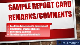 Sample Report Card Remarks amp Comments reportcard remarks holisticprogresscard [upl. by Eelirem977]