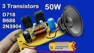 How to make 12V Amplifier used 3 Transistors D718 and B688 and 2N3904 50W [upl. by Atteloiv]