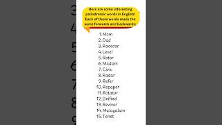 Palindrome words learnenglish grammar englishlanguage vocabulary esl spokenenglish [upl. by Emogene]