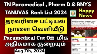 😍📢Happy News தரவரிசை பட்டியல் நாளை வெளியீடு  TN Paramedical Rank List 2024  Tanuvas Rank List 2024 [upl. by Harrat426]