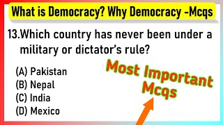 What is Democracy Why Democracy Class 9 MCQs CBSE Chapter 1 [upl. by Rosenblatt]