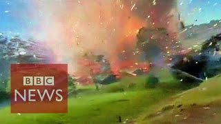 Incredible Fireworks factory explosion caught on camera in Colombia [upl. by Ailimac]