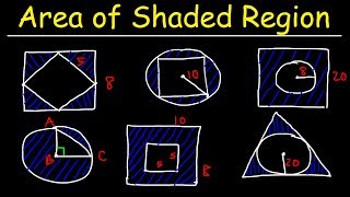 Area of Shaded Region  Circles Rectangles Triangles amp Squares  Geometry [upl. by Balcer702]