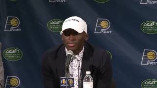 Victor Oladipo Domantas Sabonis amp Darren Collison introduced as Pacers players [upl. by Rapsac]