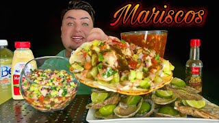 MARISCOS MUKBANG • Fresh Oysters • Coktel De Pulpo Y Camaron • Ceviche De Camaron [upl. by Loella]