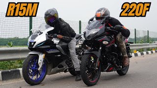 2024 Pulsar 220F vs Yamaha R15M Drag Race [upl. by Ros]