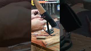 Sewing leather to wood for the diy knife sheath woodworking customknife [upl. by Kelcy529]