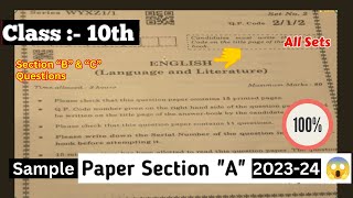 Cbse class 10th English Paper Section B amp C 202324  cbse english sample paper with solution [upl. by Chaim65]