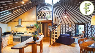 Magical Yurt with Spiral Staircase Loft amp Exterior Wooden Shell  Full Tour [upl. by Ydollem]