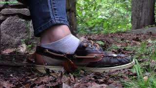 Upcycle Shoes Outdoor Photoshoot with Sperry Topsider Brown leather boat shoe Up Close with socks [upl. by Nol]