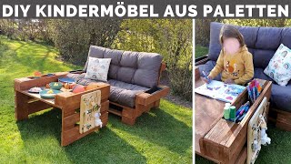 Kinder Möbel  Palettenmöbel selber bauen  Garten DIY  Sitzmöbel amp Sofa Lounge amp Couch [upl. by Grantham]