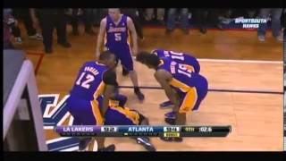 Kobe Bryant rolls ankle on Dahntay Jones Los Angeles Lakers at Atlanta Hawks KARMA [upl. by Notyarb]