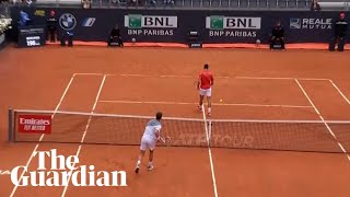 Cameron Norrie smashes ball into Novak Djokovics legs as world No 1 turns back on net [upl. by Ilohcin]