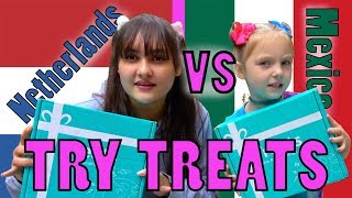 TRY TREATS UNBOXING Country VS Country The TOYTASTIC Sisters FUNNY SKIT [upl. by Analed]