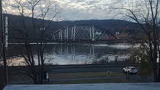 Section of Portal North Bridge is ferried down Hudson River [upl. by Mecke]