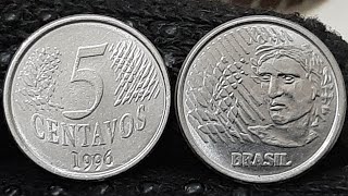 MOEDA QUE VAI SUMI DO COMÉRCIO 5 CENTAVOS ANO 1996 VOCÊ TEM ALGUMA OLHA O VALOR 💲 25 A 35 REAIS ✌ 💵 [upl. by Anaihk]