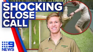 Robert Irwin runs for his life after giant crocodile lunges at him  9 News Australia [upl. by Rehpatsirhc]