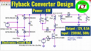 12V Output 6W Flyback Converter Design in ltspice  Simulation [upl. by Gelya48]