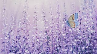 Easy Lavender Field with Blue Butterfly Acrylic Painting LIVE Tutorial [upl. by Aytida]