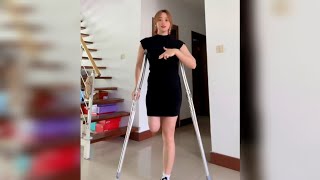 Amputee Girl Shows Dancing Abilities With Crutches  One Leg Dancer  Amputados [upl. by Yxor]