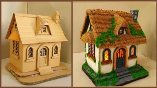 DIY Thatched Roof Fairy House From Cardboard DIY Thatched Roof Cottage In The Forest [upl. by Storer]