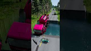 Mixer trucks vs massive water pit 9  carsvswaterpit doubleflatbedtrailertruckvsspeedbumps [upl. by Nyvar]