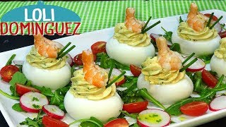 Receta de Huevos rellenos con gambas y mi truco para pelar los huevos Loli Domínguez  Semana Santa [upl. by Eidurt]