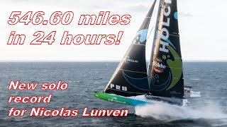 Nicolas Lunven breaks record for longest solo distance sailed in 24 hours during the Vendée Globe [upl. by Tteraj]