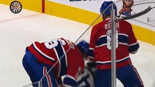 Nazem Kadri gets jumped by Jordie Benn Shea Weber after delivering hit [upl. by Yrahcaz552]