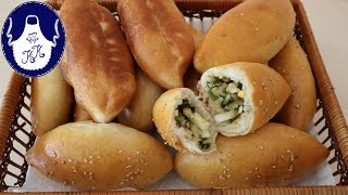 Russische Piroschki  Pirogge mit Ei Lauch und Reis  Gefüllte Teigtaschen  Absolut lecker [upl. by Stavro]