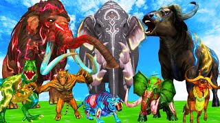 10 Mammoth Elephant Cow Gorilla vs 5 Giant Zombie Buffalo Fight Baby Cow Saved By Woolly Mammoth [upl. by Lednahs]