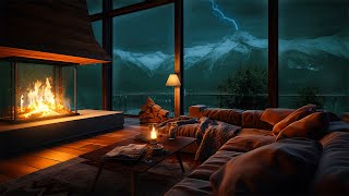 GENTLE RAIN and SOFT THUNDER Sounds for Sleeping  Cozy Living Room [upl. by Sprague564]