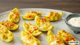 Sausage and Pepper–Stuffed Potato Skins  Savory [upl. by Elehcim992]