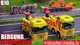 🔴 🚧 B10 Betonmischer umgekippt 🚧 🔴  Komplizierte Bergung  LKW liegt unter Brücke [upl. by Emerick36]