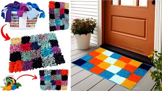 Zero Cost DIYFloor mat Doormat  Very Easy DoormatCarpetMat From Waste Clothes Make at home [upl. by Mohandas]