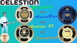 Celestion Speakers Greenback vs Alnico Blue vs Vintage 30 vs Creamback [upl. by Alocin]