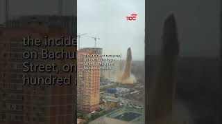 Massive Sewage Geyser Erupts in Moscow Soaring 180 Feet Above City [upl. by Bibi]