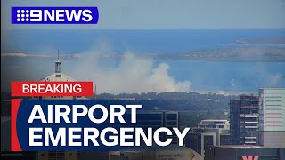 BREAKING Reported engine explosion sparks fire at Sydney Airport  9 News Australia [upl. by Akemihs172]