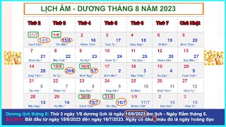 Lịch âm dương tháng 8 năm 2023  Lịch vạn niên và những ngày lễ tháng 82023 [upl. by Hsenid]